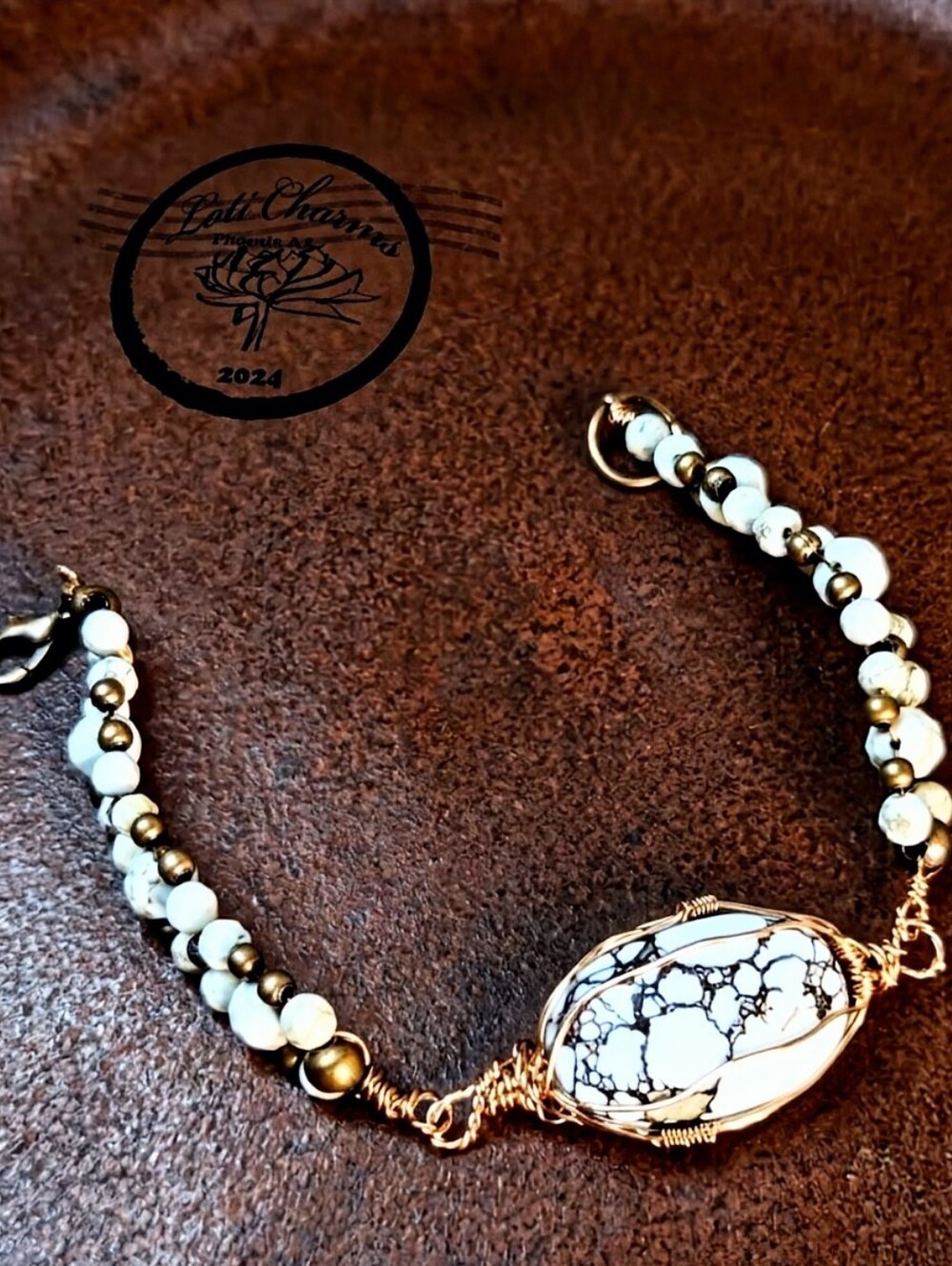 Natural Crazy Horse Jasper In Handwoven Bohemian Artisan Copper Bracelet